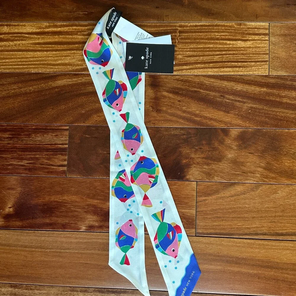 KATE SPADE RAINBOW FISH SILK SKINNY SCARF:NWT  RAINBOW FISH - Picture 10 of 11